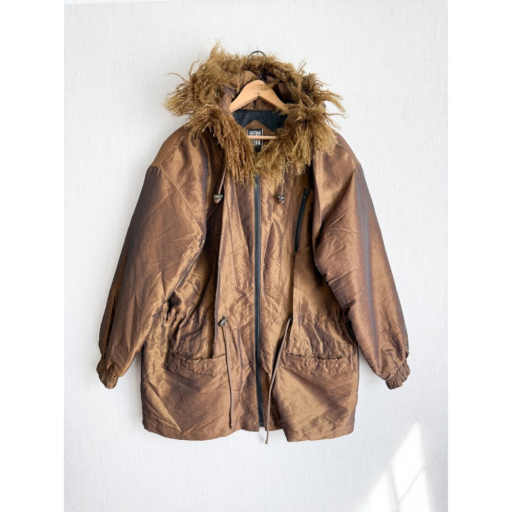 Greg Bell Vintage Bronze Iridescent Parka Tibet Lamb Fur Trim Hooded Jacket M‎